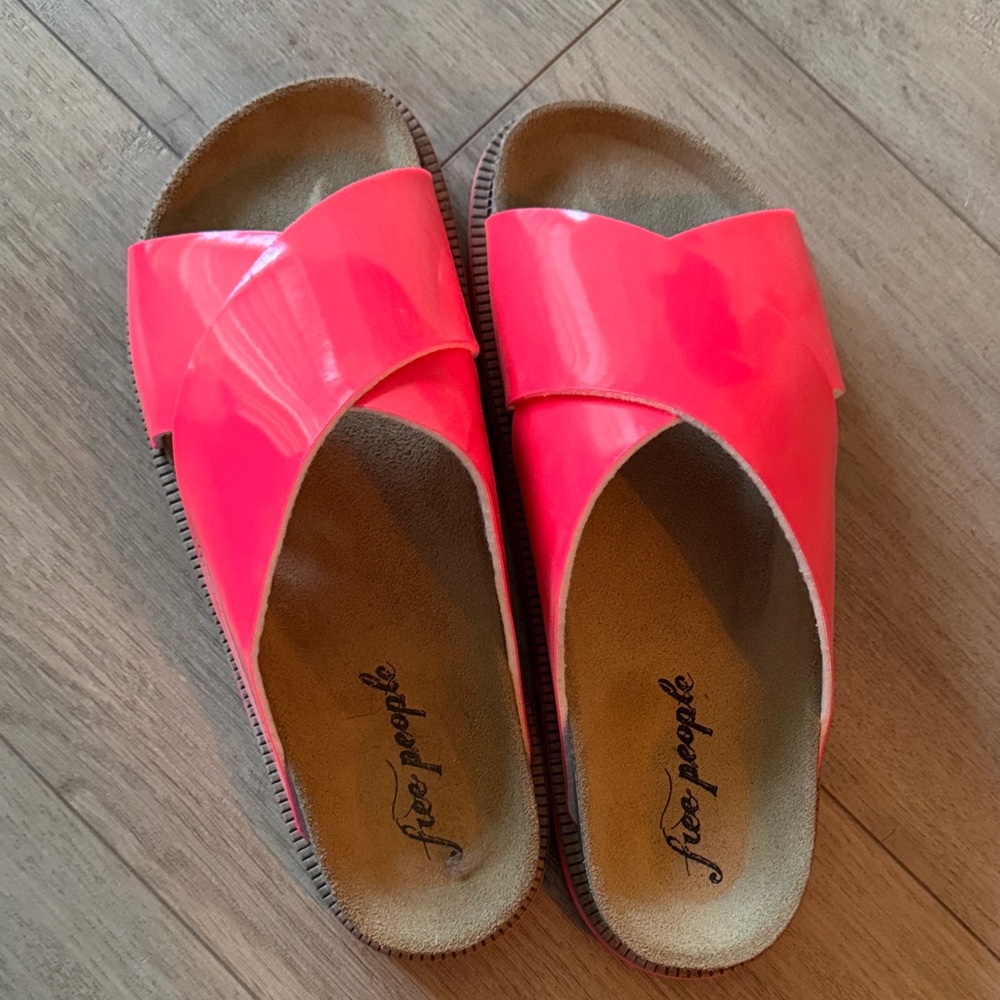Free People Neon Pink Cross Strap Mules